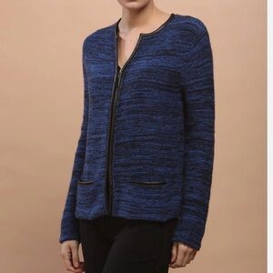 Zoe Couture Cashmere Leather Piping Pocket Zip Cardigan Medium Knit| $450 Retail